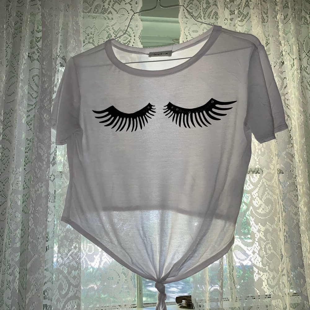 Eyelashes closed crop top